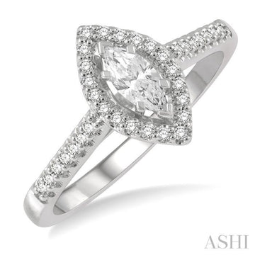1/2 Ctw Round Cut Diamond Engagement Ring With 1/4 Ct Marquise Cut Center Stone in 14K White Gold